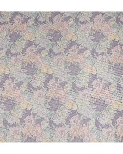 Lavender Purple Vintage Peony Floral Print Synthetic Crepe Fabric, 110 Cms Width, Made in India-D28300