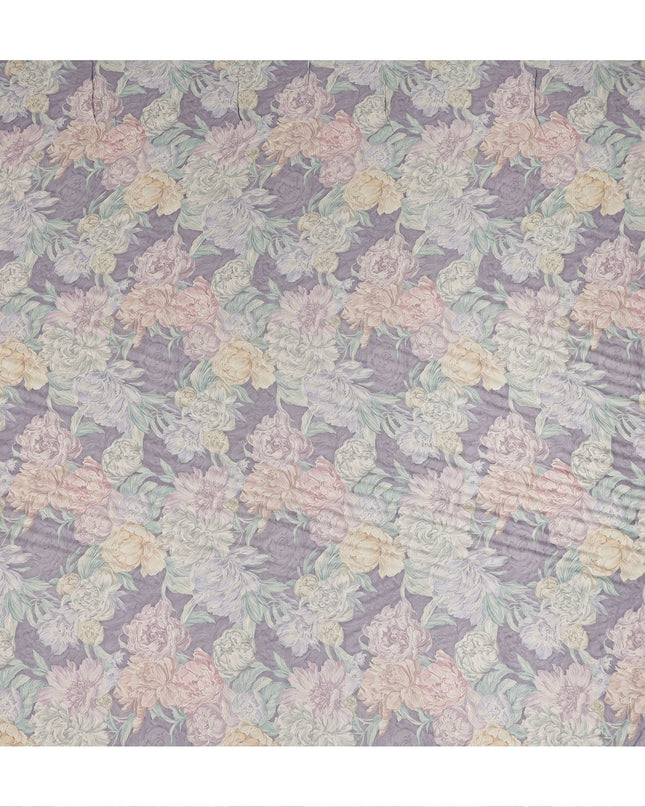 Lavender Purple Vintage Peony Floral Print Synthetic Crepe Fabric, 110 Cms Width, Made in India-D28300