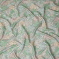 Mint Green Vintage Peony Floral Print Synthetic Crepe Fabric, 110 Cms Width, Made in India-D28301