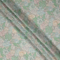 Mint Green Vintage Peony Floral Print Synthetic Crepe Fabric, 110 Cms Width, Made in India-D28301