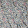 Sky Blue Vintage Floral Botanical Print Synthetic Crepe Fabric, 110 Cms Width, Made in India-D28299
