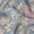 Sky Blue Vintage Floral Botanical Print Synthetic Crepe Fabric, 110 Cms Width, Made in India-D28299