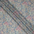 Sky Blue Vintage Floral Botanical Print Synthetic Crepe Fabric, 110 Cms Width, Made in India-D28299