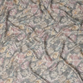 Grey Vintage Floral Botanical Print Synthetic Crepe Fabric, 110 Cms Width, Made in India-D28296