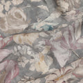 Grey Vintage Floral Botanical Print Synthetic Crepe Fabric, 110 Cms Width, Made in India-D28296