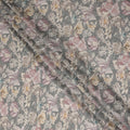 Grey Vintage Floral Botanical Print Synthetic Crepe Fabric, 110 Cms Width, Made in India-D28296
