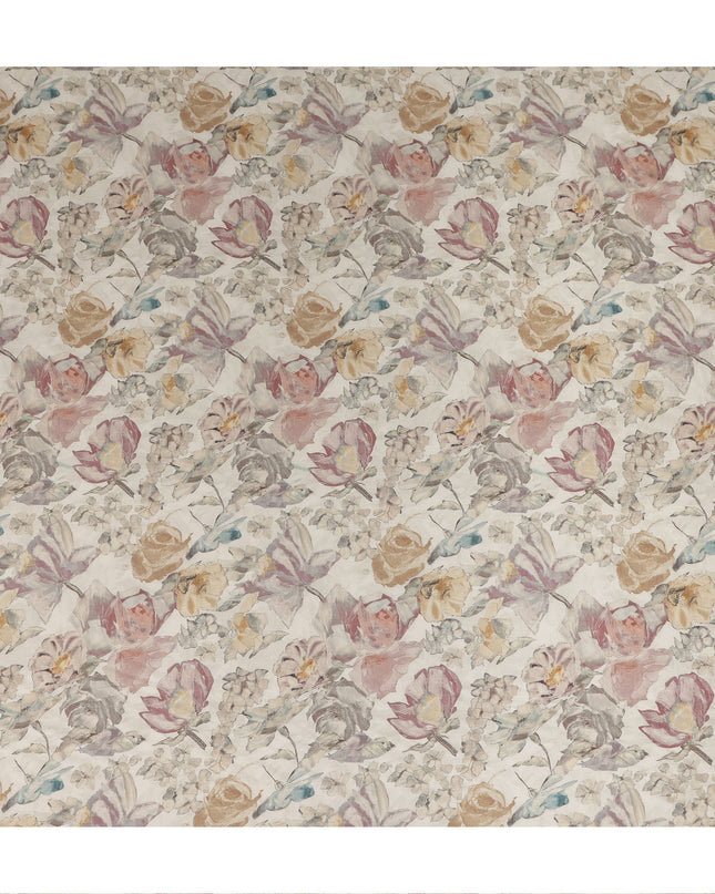 Ivory Multicolor Vintage Botanical Floral Print Synthetic Crepe Fabric, 110 Cms Width, Made in India-D28308