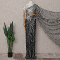 Charcoal Silver Floral French Chantilly Lace Saree