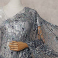 Silver Grey Floral French Chantilly Lace Saree