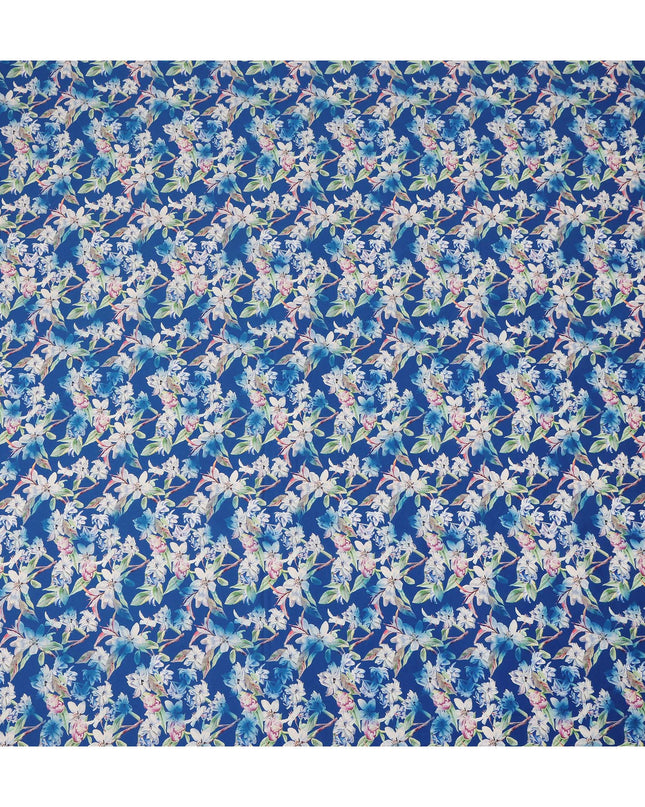 Royal Blue Floral Printed Cotton Satin Fabric 110 Cms Width Soft Smooth Lustrous Dress Material India-D27954 Regal Fabrics