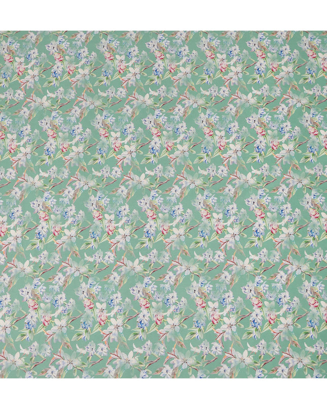 Mint Green Floral Printed Cotton Satin Fabric 110 Cms Width Soft Smooth Lustrous Dress Material India-D27962 Regal Fabrics