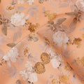 Peach Floral Printed Cotton Satin Fabric 110 Cms Width Soft Smooth Lustrous Dress Material India-D27957 Regal Fabrics