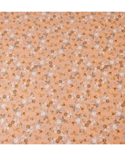 Peach Floral Printed Cotton Satin Fabric 110 Cms Width Soft Smooth Lustrous Dress Material India-D27957 Regal Fabrics