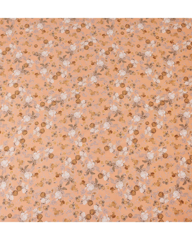 Peach Floral Printed Cotton Satin Fabric 110 Cms Width Soft Smooth Lustrous Dress Material India-D27957 Regal Fabrics