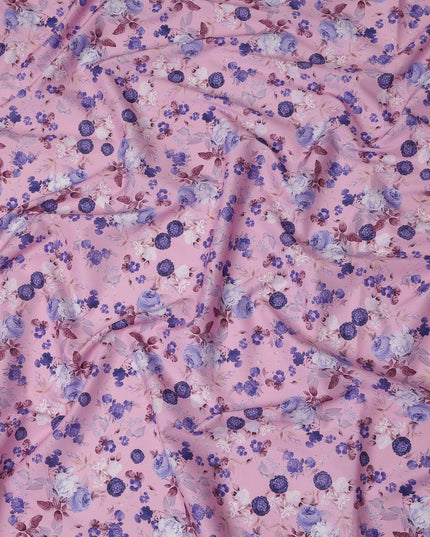 Pink Floral Printed Cotton Satin Fabric 110 Cms Width Soft Smooth Lustrous Dress Material India-D27955 Regal Fabrics