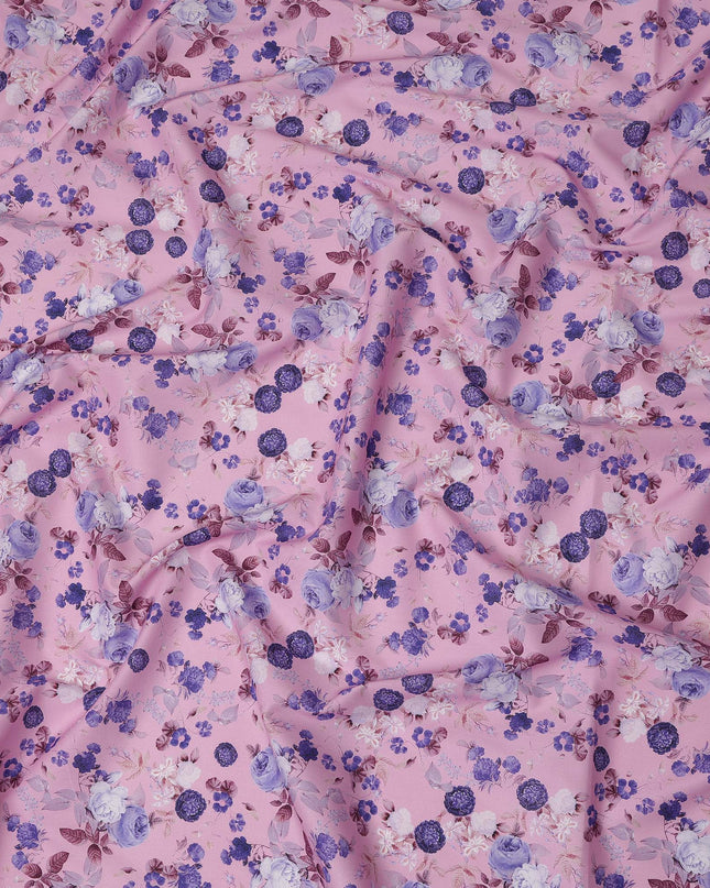 Pink Floral Printed Cotton Satin Fabric 110 Cms Width Soft Smooth Lustrous Dress Material India-D27955 Regal Fabrics