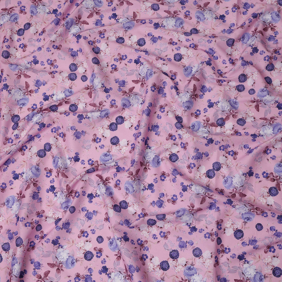 Pink Floral Printed Cotton Satin Fabric 110 Cms Width Soft Smooth Lustrous Dress Material India-D27955 Regal Fabrics