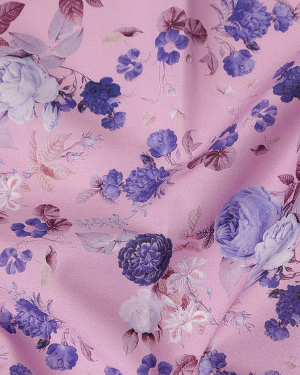 Pink Floral Printed Cotton Satin Fabric 110 Cms Width Soft Smooth Lustrous Dress Material India-D27955 Regal Fabrics