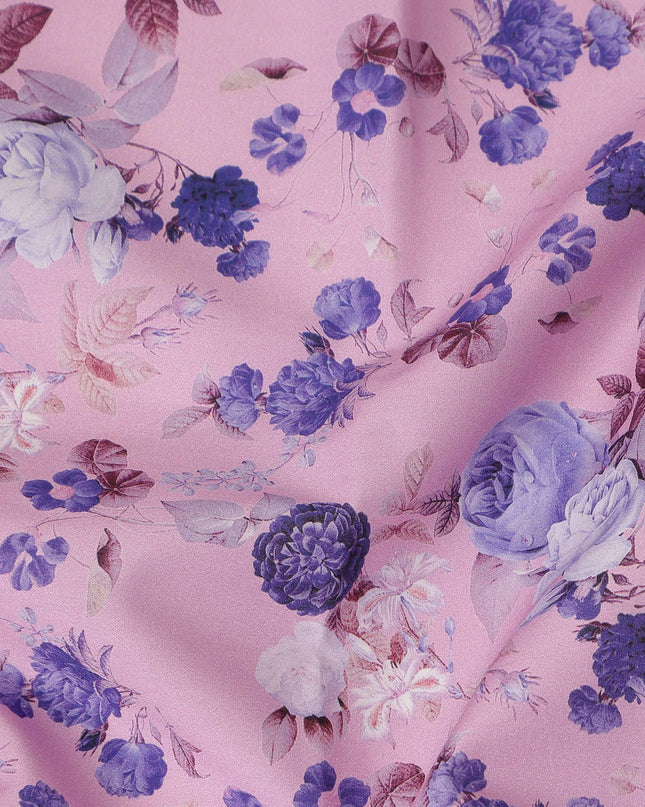 Pink Floral Printed Cotton Satin Fabric 110 Cms Width Soft Smooth Lustrous Dress Material India-D27955 Regal Fabrics