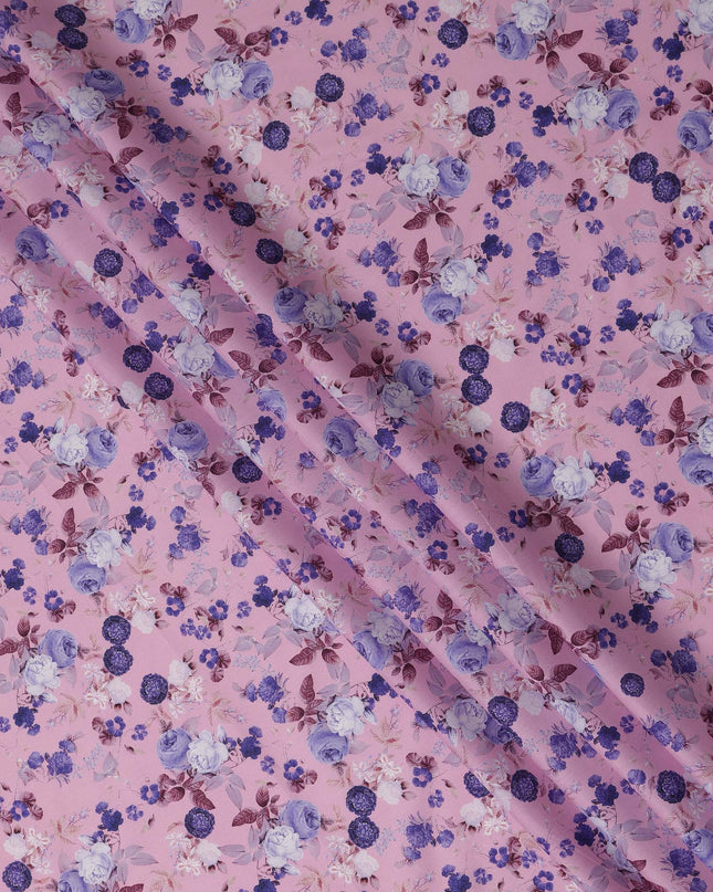 Pink Floral Printed Cotton Satin Fabric 110 Cms Width Soft Smooth Lustrous Dress Material India-D27955 Regal Fabrics
