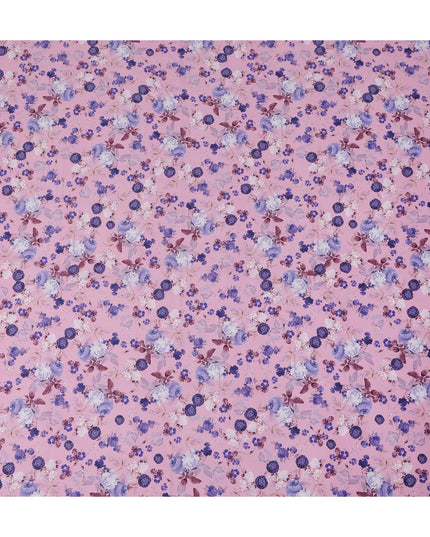 Pink Floral Printed Cotton Satin Fabric 110 Cms Width Soft Smooth Lustrous Dress Material India-D27955 Regal Fabrics