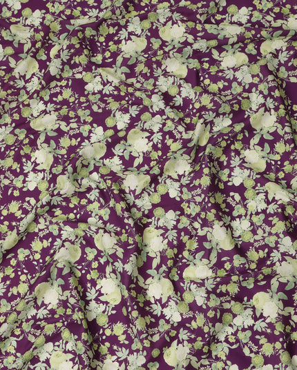 Purple Floral Printed Cotton Lawn Fabric 110 Cms Width Soft Lightweight Breathable Dress Material India-D27949 Regal Fabrics