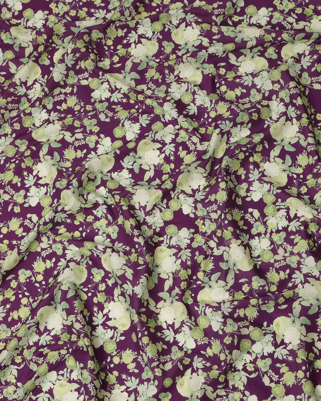 Purple Floral Printed Cotton Lawn Fabric 110 Cms Width Soft Lightweight Breathable Dress Material India-D27949 Regal Fabrics