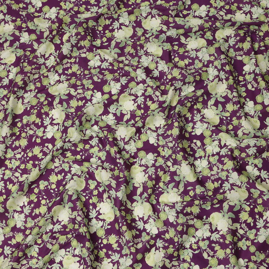 Purple Floral Printed Cotton Lawn Fabric 110 Cms Width Soft Lightweight Breathable Dress Material India-D27949 Regal Fabrics