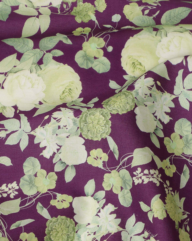 Purple Floral Printed Cotton Lawn Fabric 110 Cms Width Soft Lightweight Breathable Dress Material India-D27949 Regal Fabrics