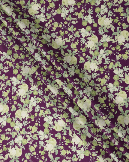 Purple Floral Printed Cotton Lawn Fabric 110 Cms Width Soft Lightweight Breathable Dress Material India-D27949 Regal Fabrics