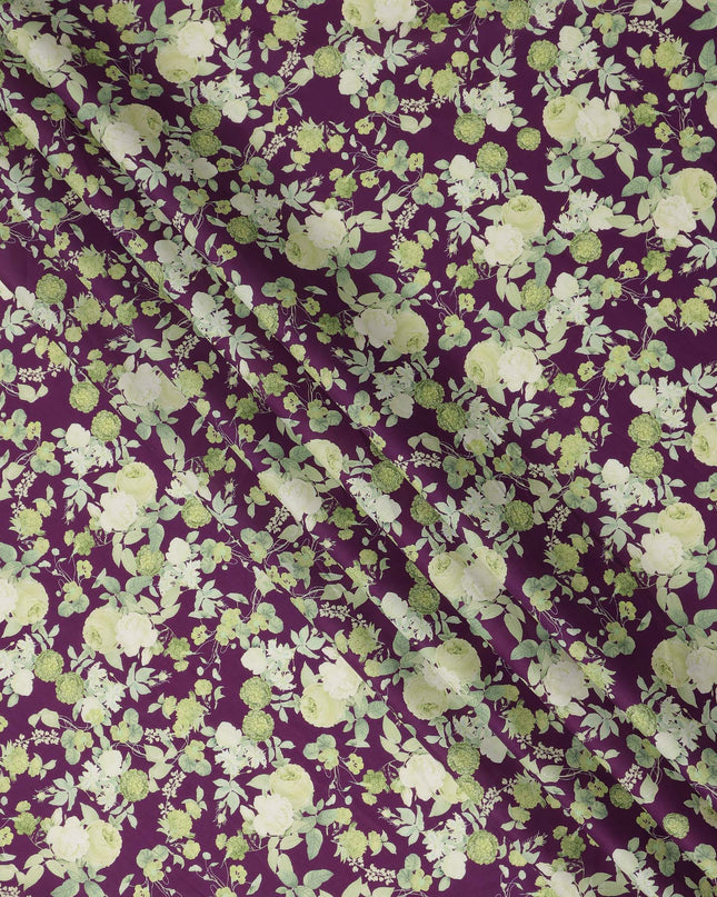 Purple Floral Printed Cotton Lawn Fabric 110 Cms Width Soft Lightweight Breathable Dress Material India-D27949 Regal Fabrics