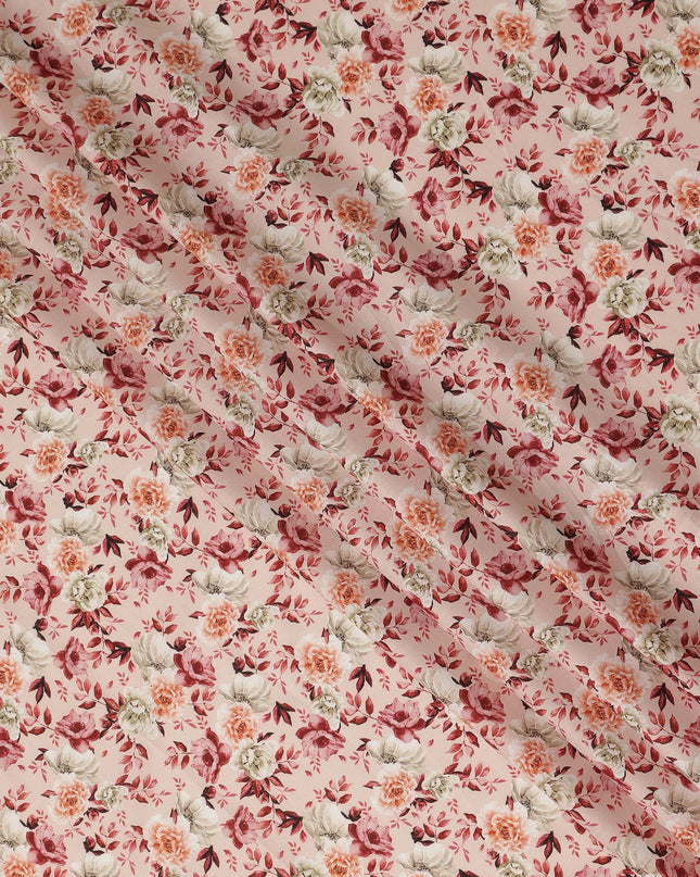 Peach Pink Vintage Floral Print Cotton Satin Fabric, Elegant Rose Blossom Botanical Pattern Smooth Cotton Satin Material for Apparel Sewing Dressmaking, 110 Cms Width, Made In India-D28451 - Regal Fabrics