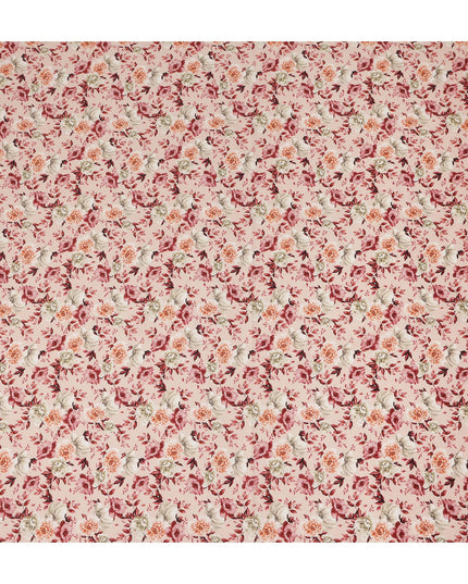 Peach Pink Vintage Floral Print Cotton Satin Fabric, Elegant Rose Blossom Botanical Pattern Smooth Cotton Satin Material for Apparel Sewing Dressmaking, 110 Cms Width, Made In India-D28451 - Regal Fabrics