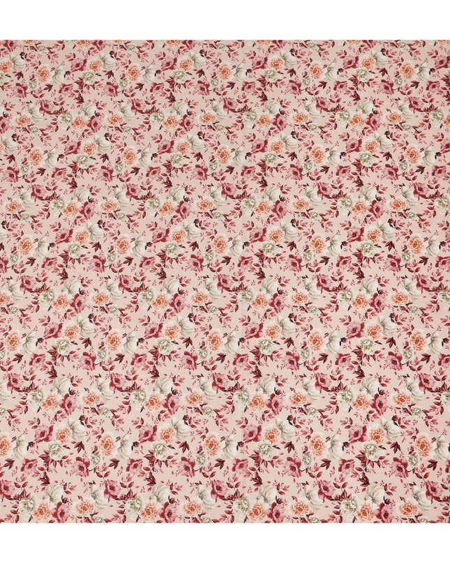 Peach Pink Vintage Floral Print Cotton Satin Fabric, Elegant Rose Blossom Botanical Pattern Smooth Cotton Satin Material for Apparel Sewing Dressmaking, 110 Cms Width, Made In India-D28451 - Regal Fabrics