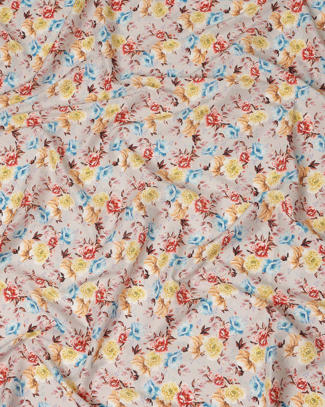 Ivory Multicolor Floral Print Cotton Satin Fabric, Elegant Vintage Blossom Botanical Pattern Smooth Soft Cotton Satin Material for Apparel Sewing Dressmaking, 110 Cms Width, Made In India-D28456 - Regal Fabrics