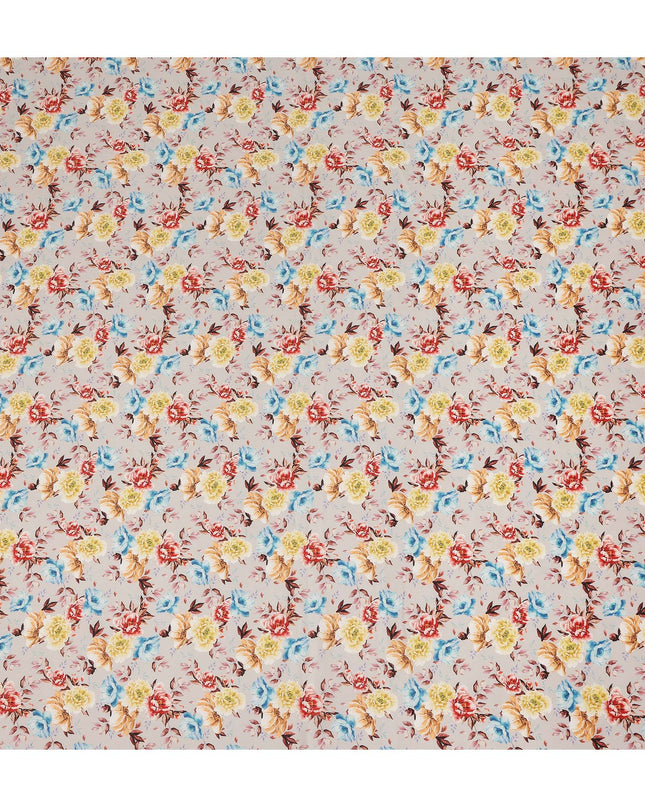 Ivory Multicolor Floral Print Cotton Satin Fabric, Elegant Vintage Blossom Botanical Pattern Smooth Soft Cotton Satin Material for Apparel Sewing Dressmaking, 110 Cms Width, Made In India-D28456 - Regal Fabrics