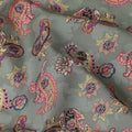 Sage Green Multicolor Paisley Floral Printed Cotton Satin Fabric 110 Cms Width Smooth Lustrous Dress Material India-D28060
