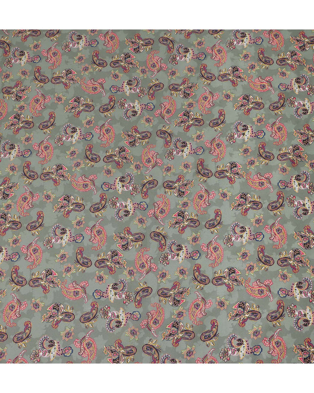 Sage Green Multicolor Paisley Floral Printed Cotton Satin Fabric 110 Cms Width Smooth Lustrous Dress Material India-D28060
