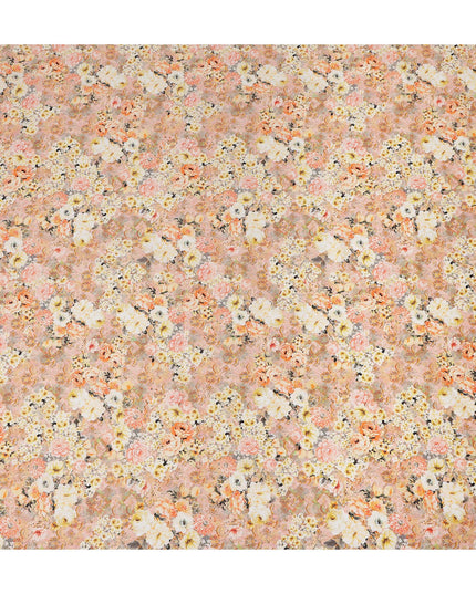 Peach Multicolor Floral Bouquet Printed Cotton Satin Fabric 110 Cms Width Smooth Lustrous Dressmaking Craft Material India-D28056