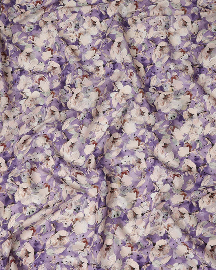 Purple Watercolor Floral Print Cotton Satin Fabric, Elegant Artistic Blossom Botanical Pattern Soft Smooth Cotton Satin Material for Apparel Sewing Dressmaking, 110 Cms Width, Made In India-D28453 - Regal Fabrics