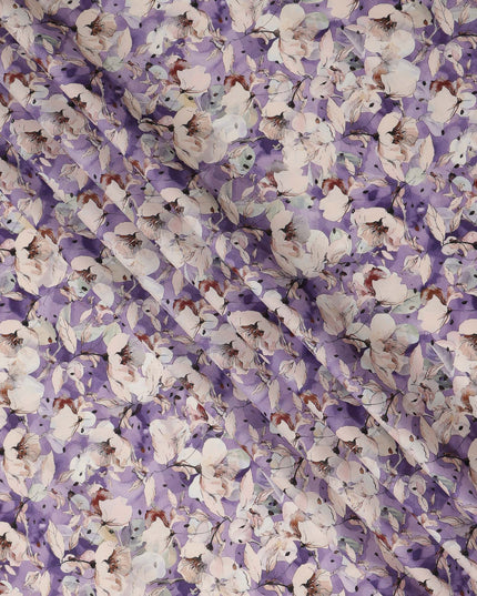 Purple Watercolor Floral Print Cotton Satin Fabric, Elegant Artistic Blossom Botanical Pattern Soft Smooth Cotton Satin Material for Apparel Sewing Dressmaking, 110 Cms Width, Made In India-D28453 - Regal Fabrics
