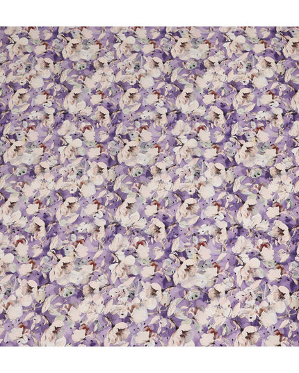 Purple Watercolor Floral Print Cotton Satin Fabric, Elegant Artistic Blossom Botanical Pattern Soft Smooth Cotton Satin Material for Apparel Sewing Dressmaking, 110 Cms Width, Made In India-D28453 - Regal Fabrics