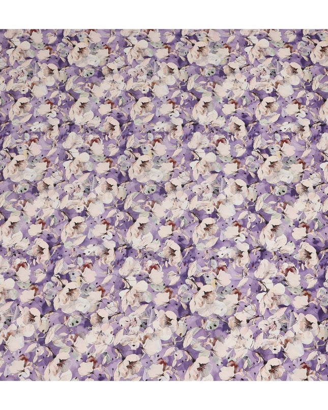 Purple Watercolor Floral Print Cotton Satin Fabric, Elegant Artistic Blossom Botanical Pattern Soft Smooth Cotton Satin Material for Apparel Sewing Dressmaking, 110 Cms Width, Made In India-D28453 - Regal Fabrics