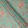 Mint Green Floral Printed Cotton Satin Fabric 110 Cms Width Soft Smooth Lustrous Dress Material India-D27952 Regal Fabrics