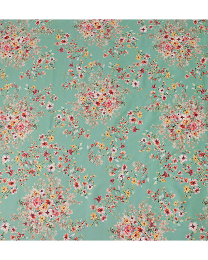 Mint Green Floral Printed Cotton Satin Fabric 110 Cms Width Soft Smooth Lustrous Dress Material India-D27952 Regal Fabrics