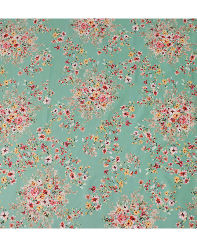 Mint Green Floral Printed Cotton Satin Fabric 110 Cms Width Soft Smooth Lustrous Dress Material India-D27952 Regal Fabrics