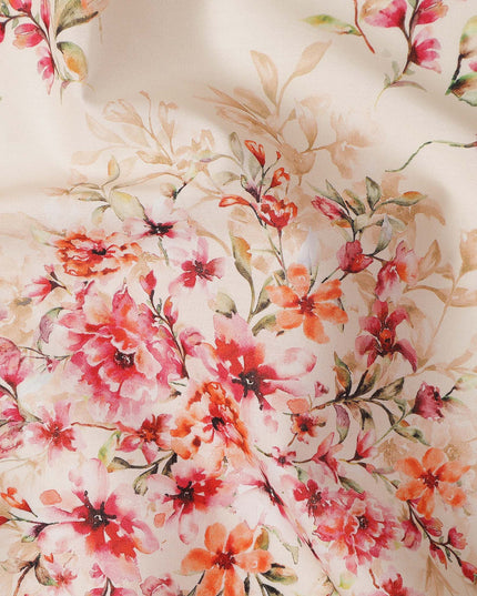 Cream Floral Printed Cotton Lawn Fabric 110 Cms Width Soft Lightweight Breathable Dress Material India-D27946 Regal Fabrics