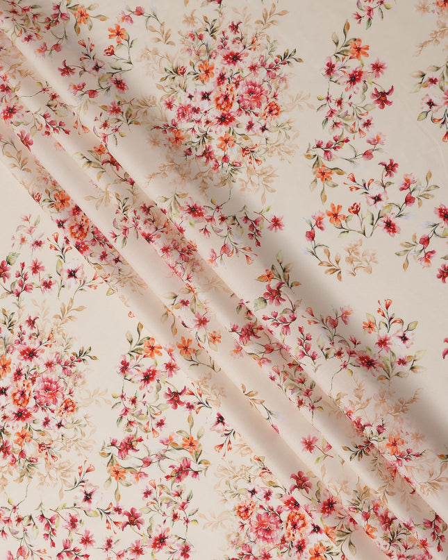 Cream Floral Printed Cotton Lawn Fabric 110 Cms Width Soft Lightweight Breathable Dress Material India-D27946 Regal Fabrics
