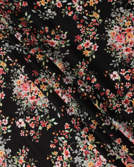 Black Floral Printed Cotton Satin Fabric 110 Cms Width Soft Smooth Lustrous Dress Material India-D27963 Regal Fabrics