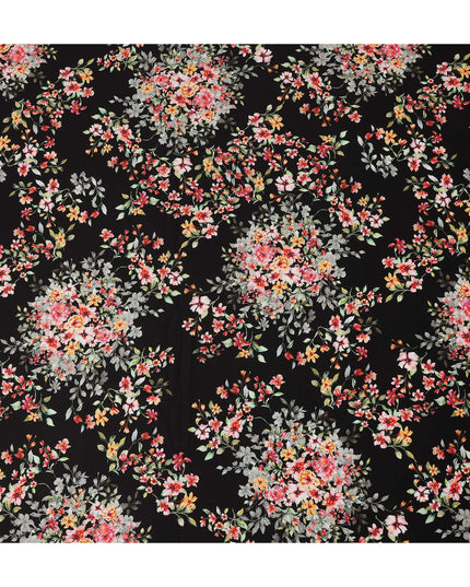 Black Floral Printed Cotton Satin Fabric 110 Cms Width Soft Smooth Lustrous Dress Material India-D27963 Regal Fabrics